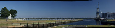 Derby Wharf 
Salem's "The Friendship" and the wharf stretch away
from the camera
